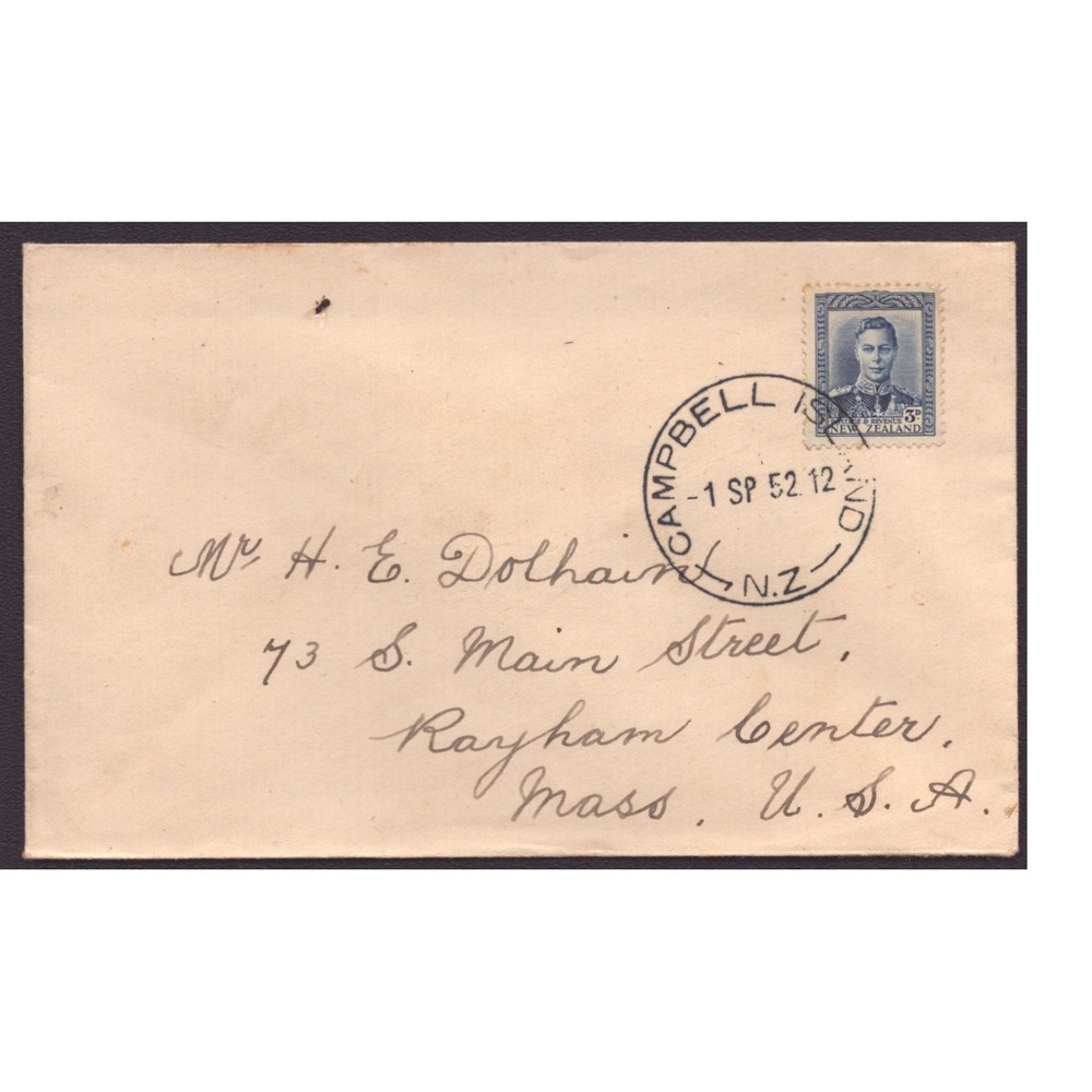 Vintage 1952 Campbell Island NZ Postmark King George VI 3d Stamp Cover Envelope - Picture 1 of 2